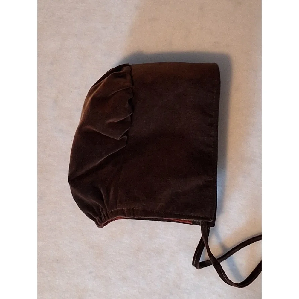 Vintage Velvet Baby Bonnet With Pom Poms And Hat Box GVC